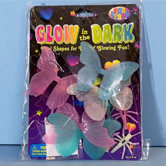 Lisa Frank Glow In The Dark Plastic Butterfly Shapes Room Decor Pack Unused Vtg - Picture 1 of 9
